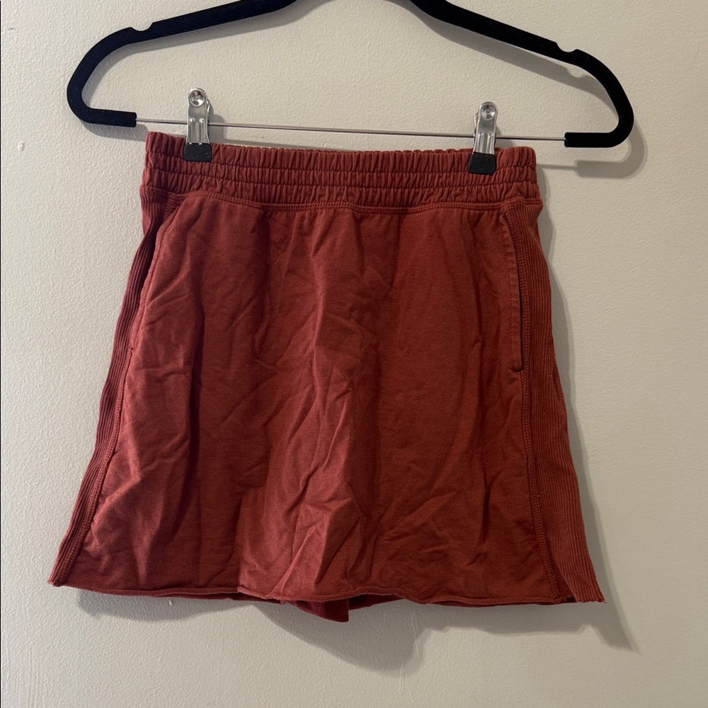Aerie Orange Red Wine Ribbed Pull On Mini Sweatshirt Material Skirt Sz XXS